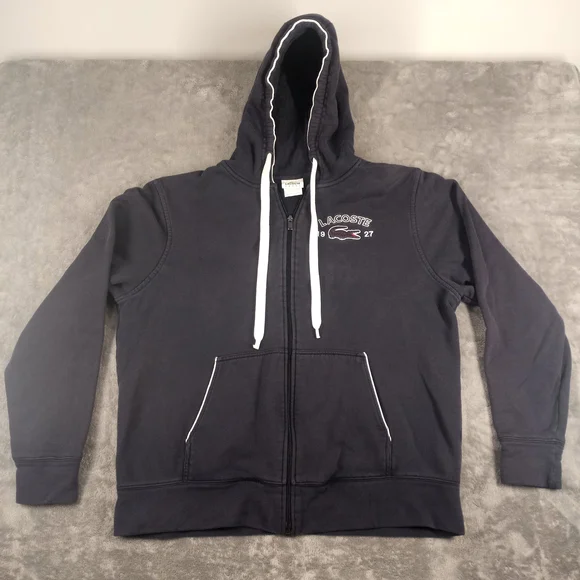 Lacoste Navy Zip-Up Hoodie with White Trim Size Large - Picture 1 of 16